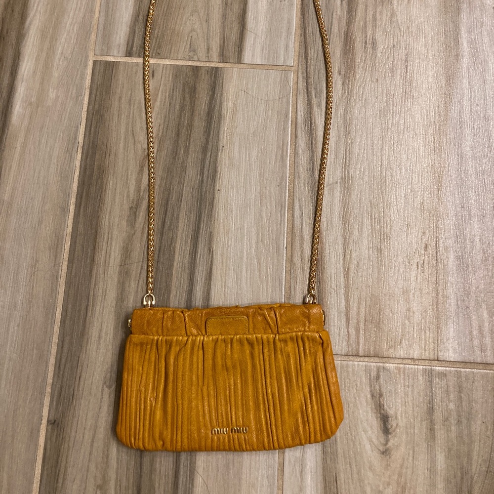 Miu miu mustard clutch with crossbody straps